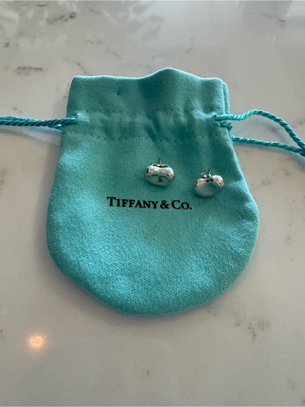 Tiffany & Co Elsa Peretti Bean Stud Earrings Sterling Silver 925 w/ Pouch